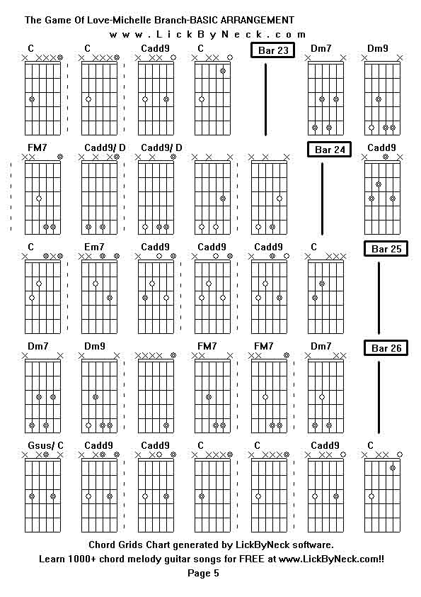 Chord Grids Chart of chord melody fingerstyle guitar song-The Game Of Love-Michelle Branch-BASIC ARRANGEMENT,generated by LickByNeck software.